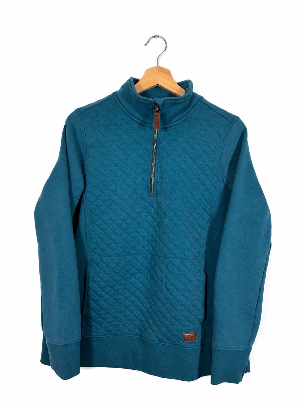 L.L. Bean Teal Quilted Quarter Zip Pullover Sweatshirt Size M Granola Girl Cabin